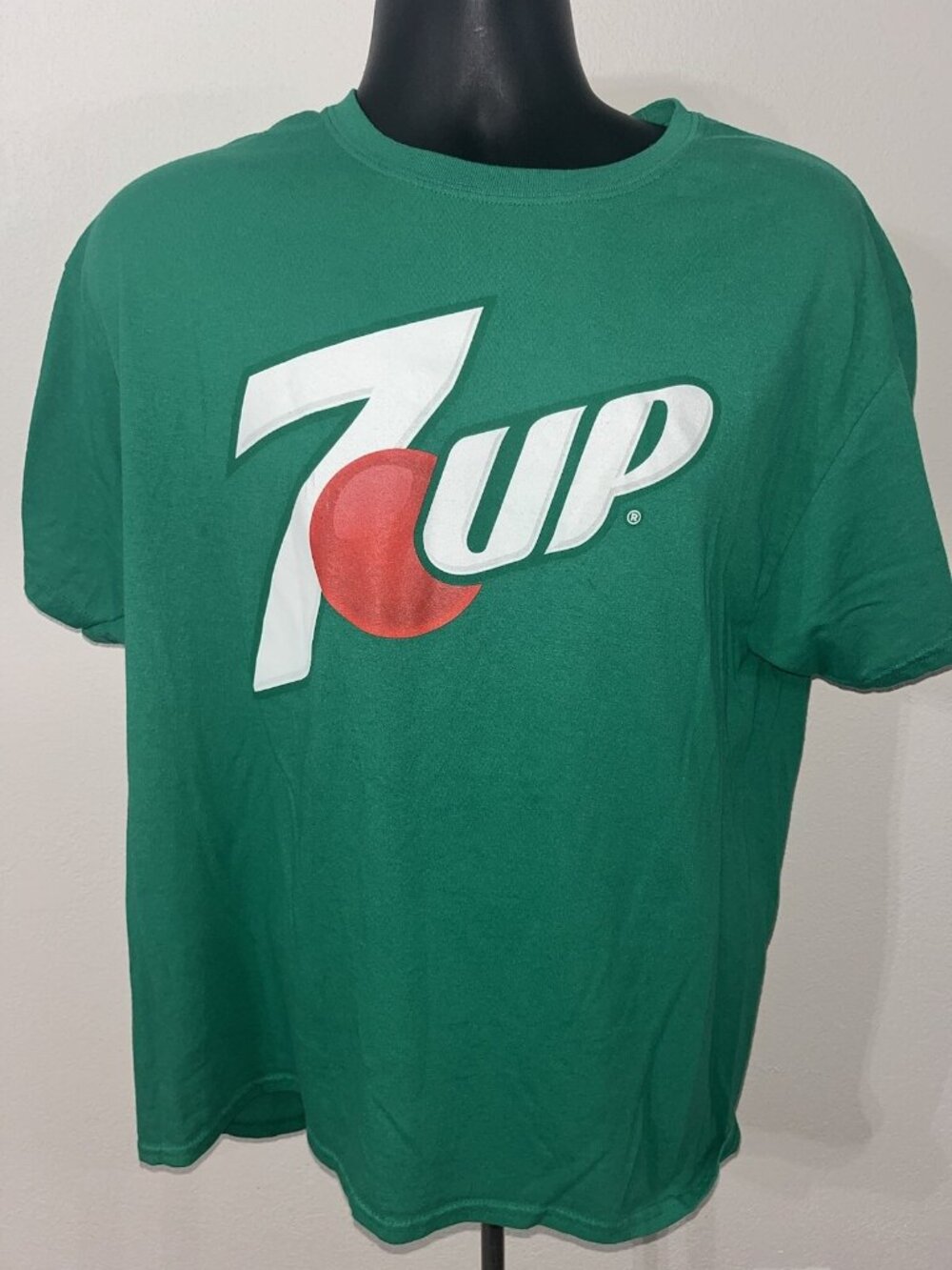 7 Up Graphic Print T Shirt Men Large Logo Cotton Blend Green